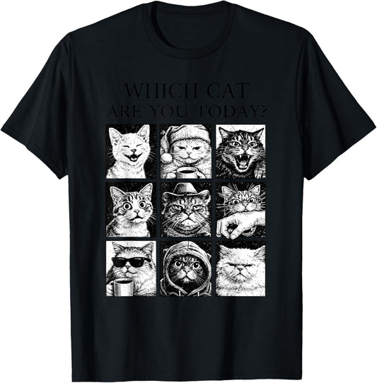Which Cat are You Today Funny Retro Viral Relatable Cat Meme T-Shirt - T-Shirt | Black