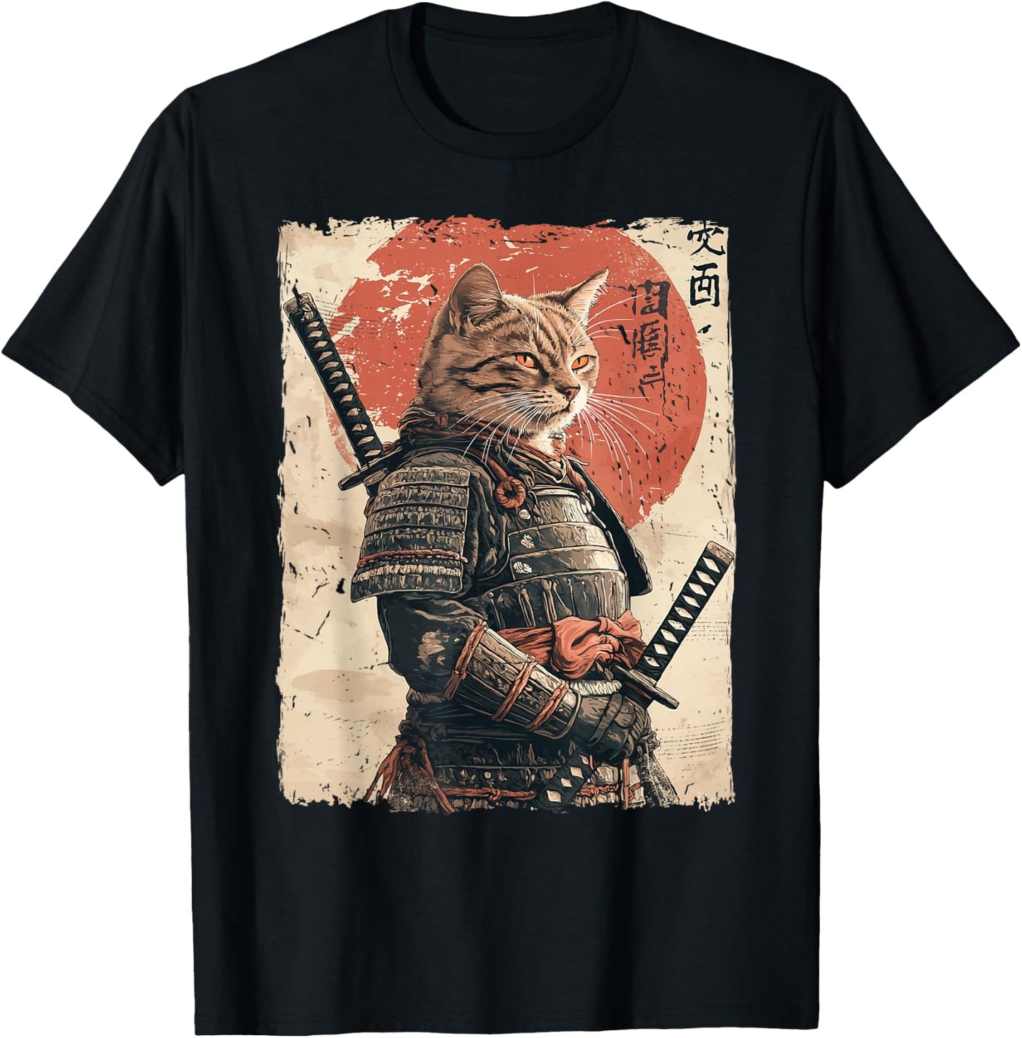 Samurai Cat Warrior Japanese Ukiyo-e Artwork Cat Samurai T-Shirt - T-Shirt | Black