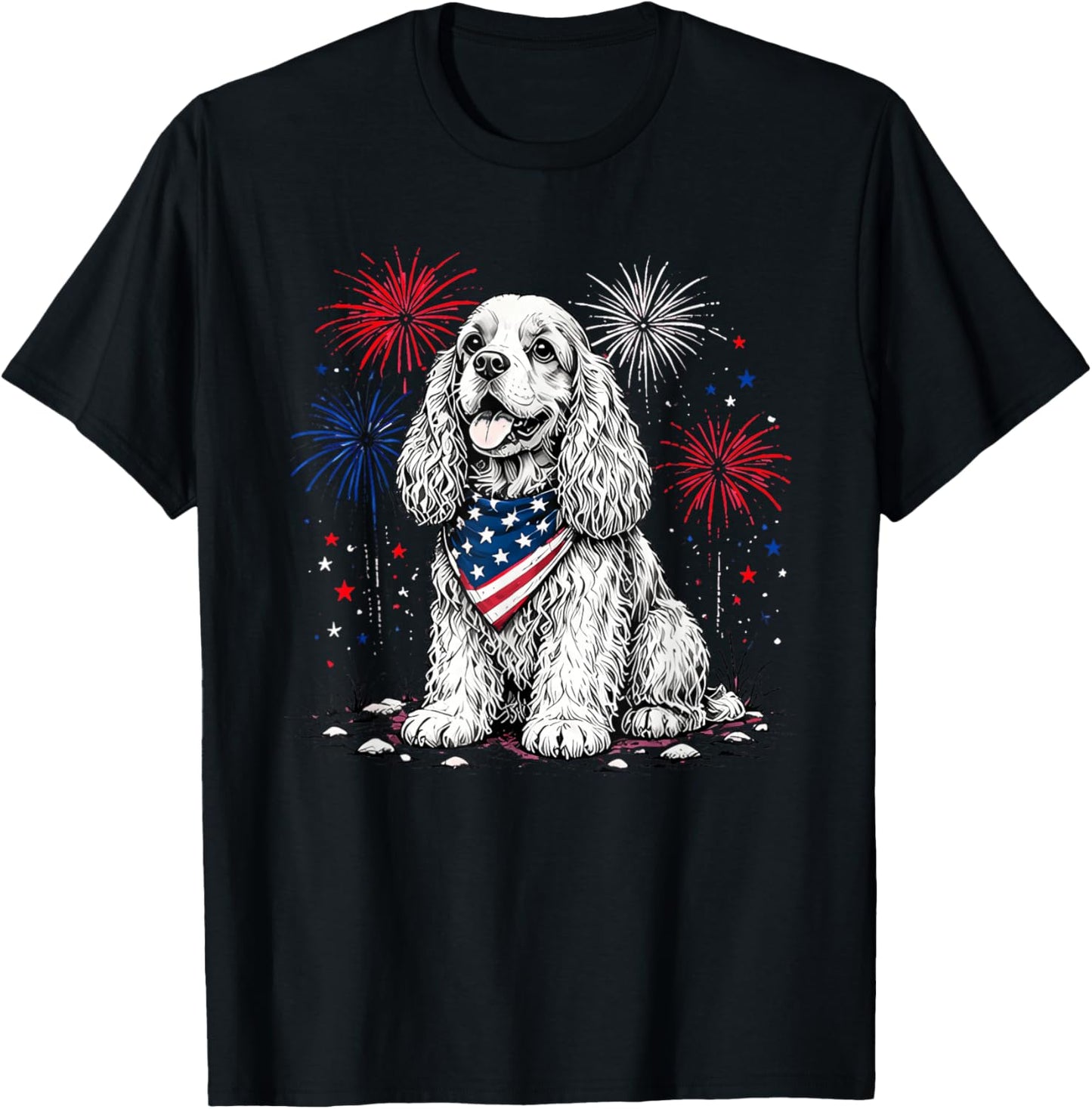 Cocker Spaniel America's 250th Patriotic Fireworks Animal T-Shirt - T-Shirt | Black