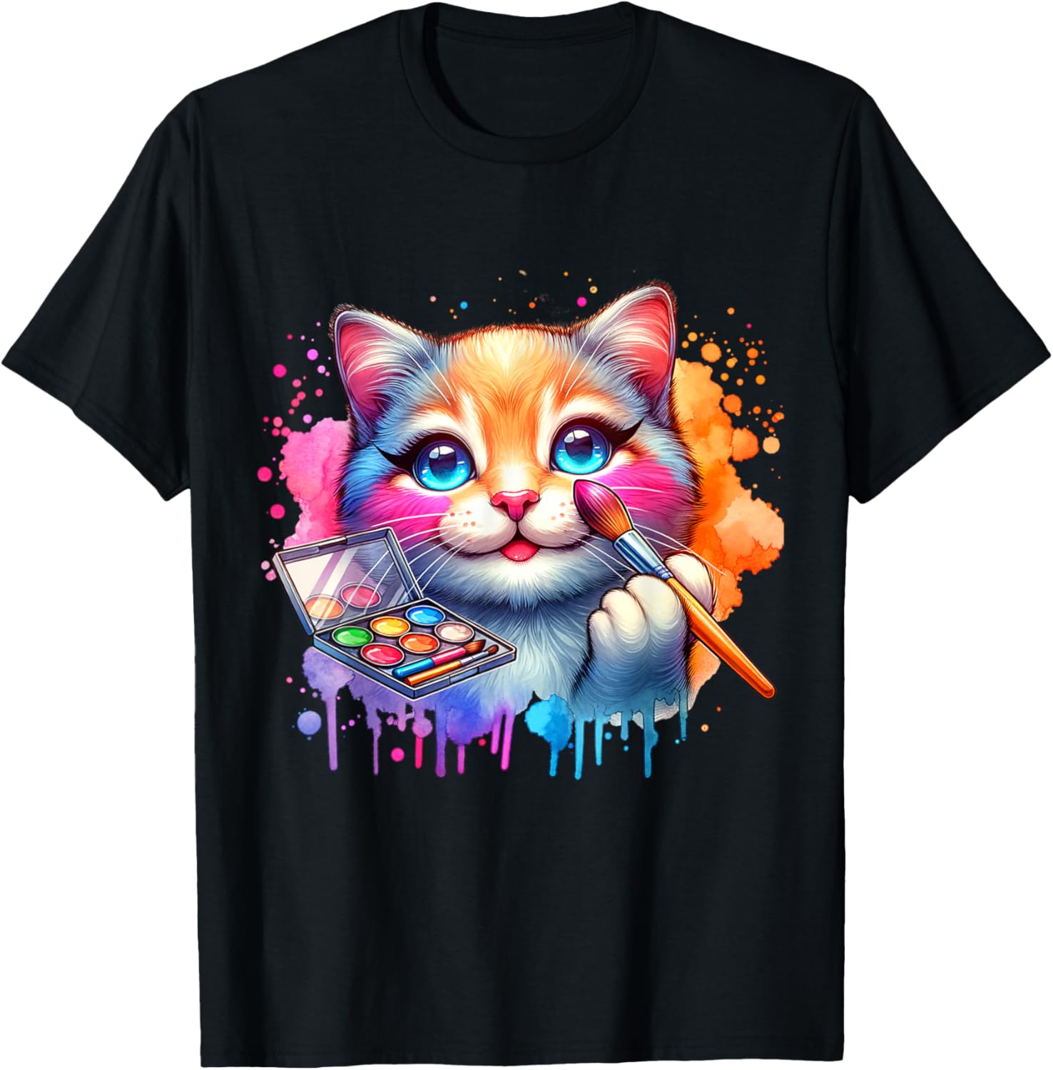 Makeup And Cats. Funny Cats And Makeup Lover T-Shirt - T-Shirt | Black