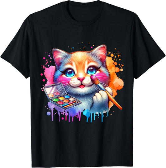 Makeup And Cats. Funny Cats And Makeup Lover T-Shirt - T-Shirt | Black