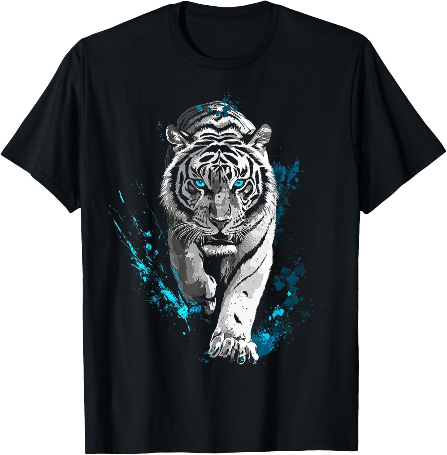 Tiger Animal Graphic Blue Eyes Art Tiger T-Shirt - T-Shirt | Black
