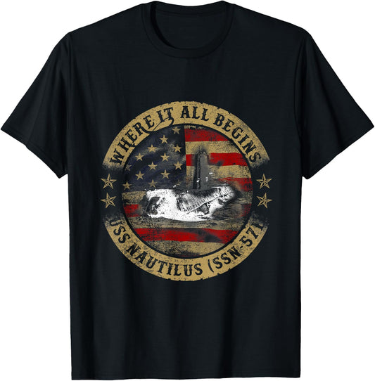 Where It All Begins Uss Nautilus SSN 571 US Army T-Shirt - T-Shirt | Black