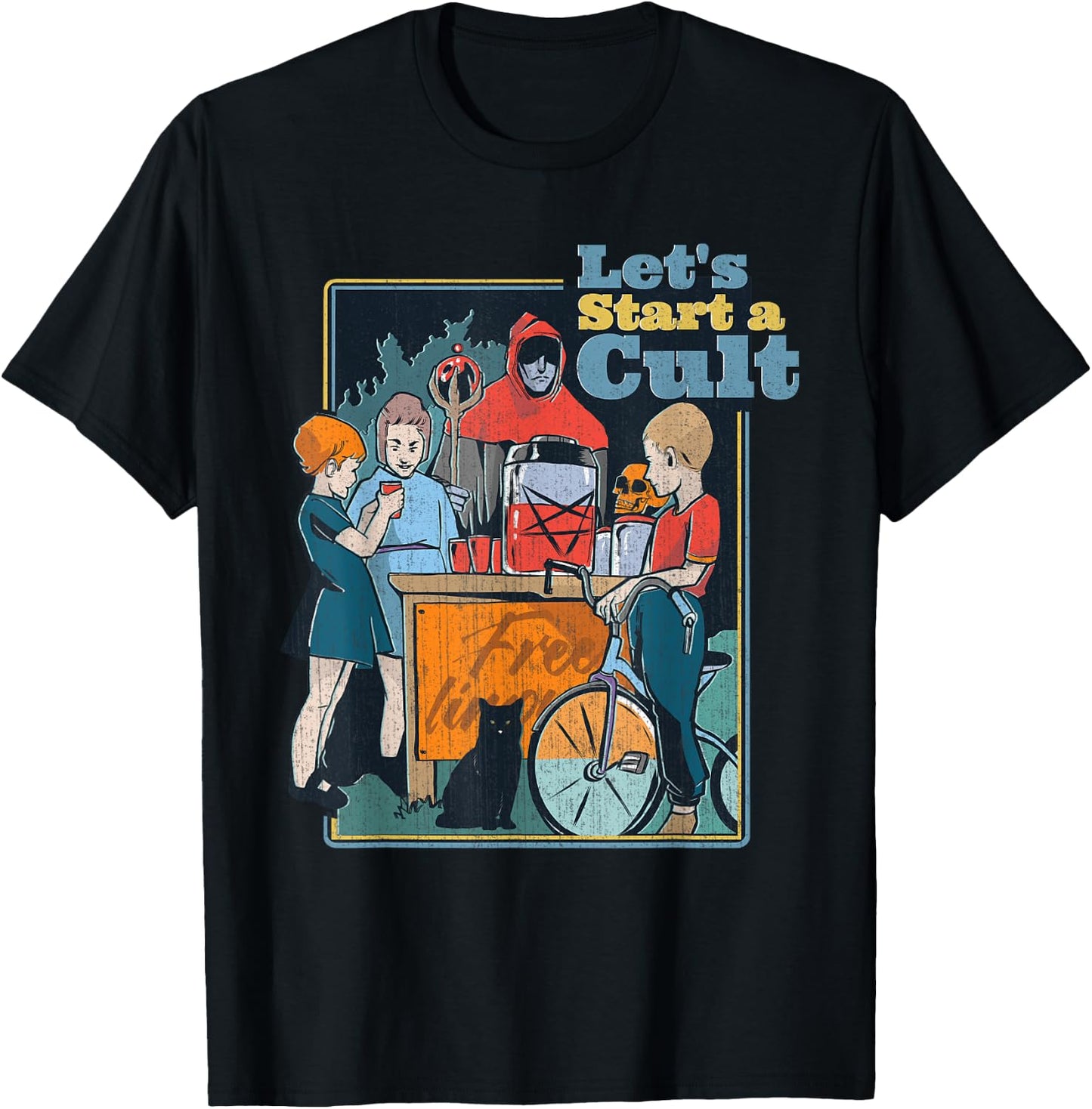 Let's Start A Cult Funny Vintage Child Game Demons Gift T-Shirt - T-Shirt | Black