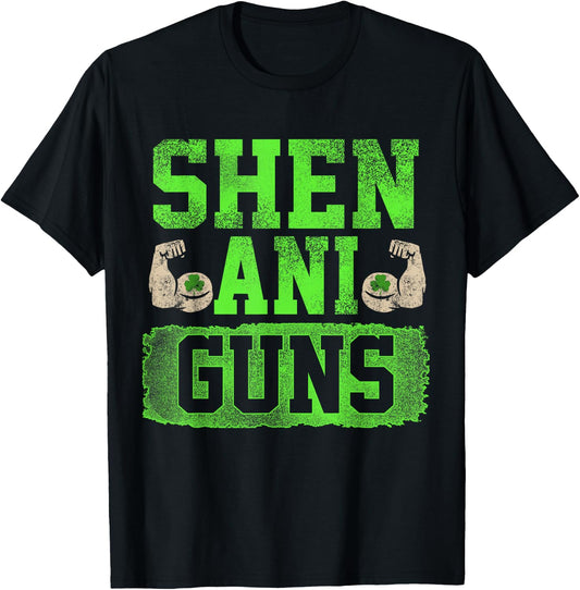 Funny Fitness Quote St Patricks Day Shenaniguns Gains T-Shirt - T-Shirt | Black