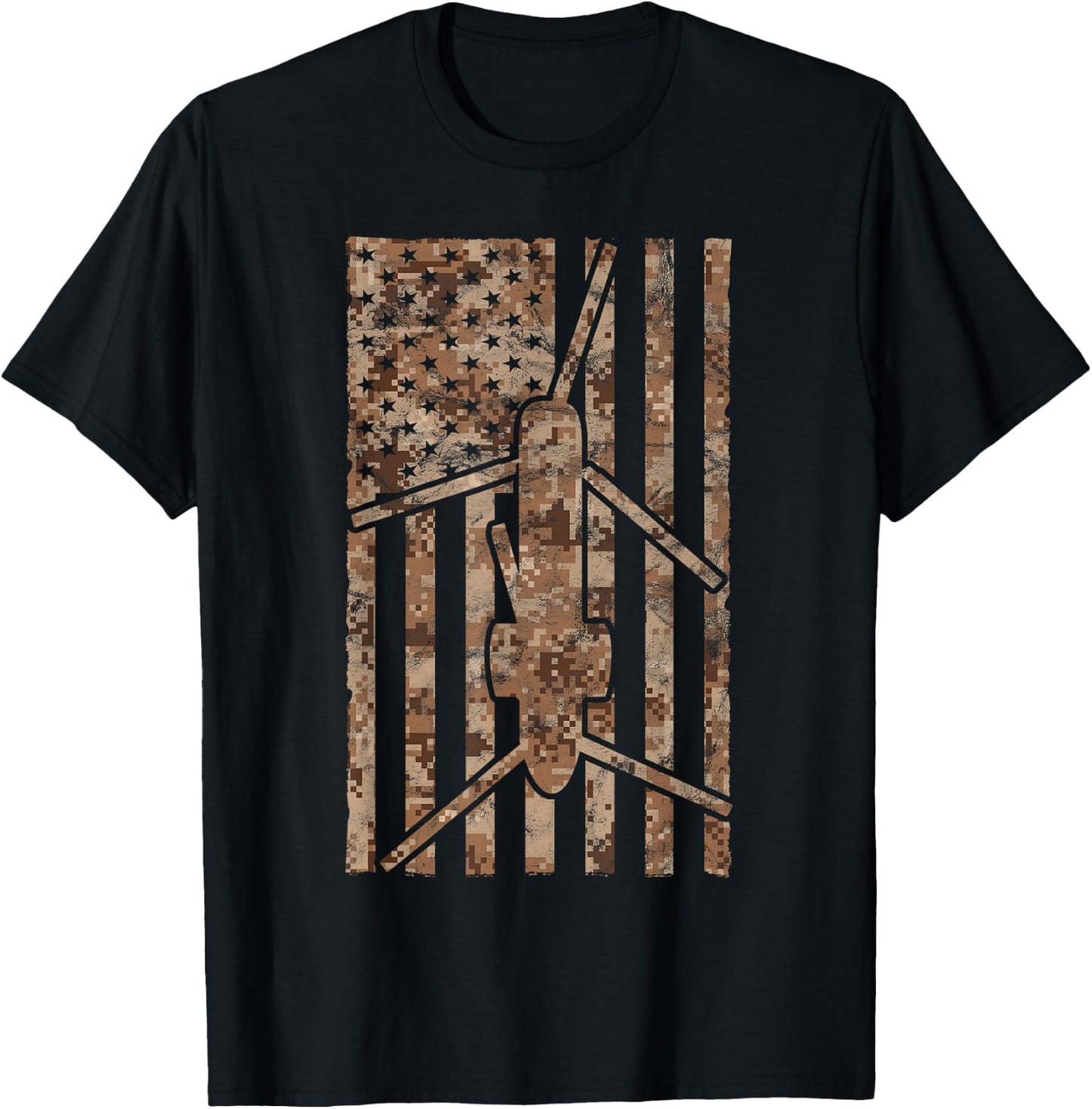 CH-46 Sea Knight Helicopter desert Camo Vintage Flag T-Shirt - T-Shirt | Black