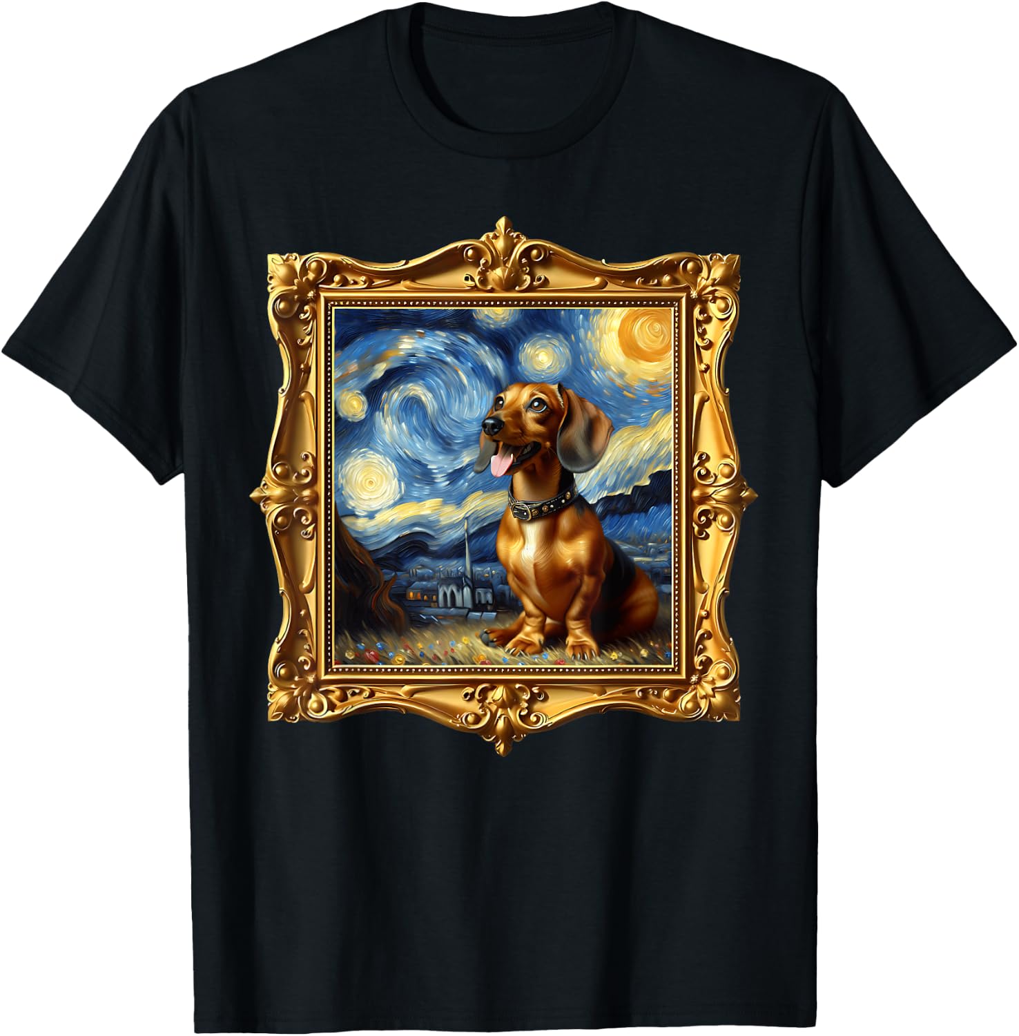 Dachshund Starry Night Dachshund T-Shirt - T-Shirt | Black