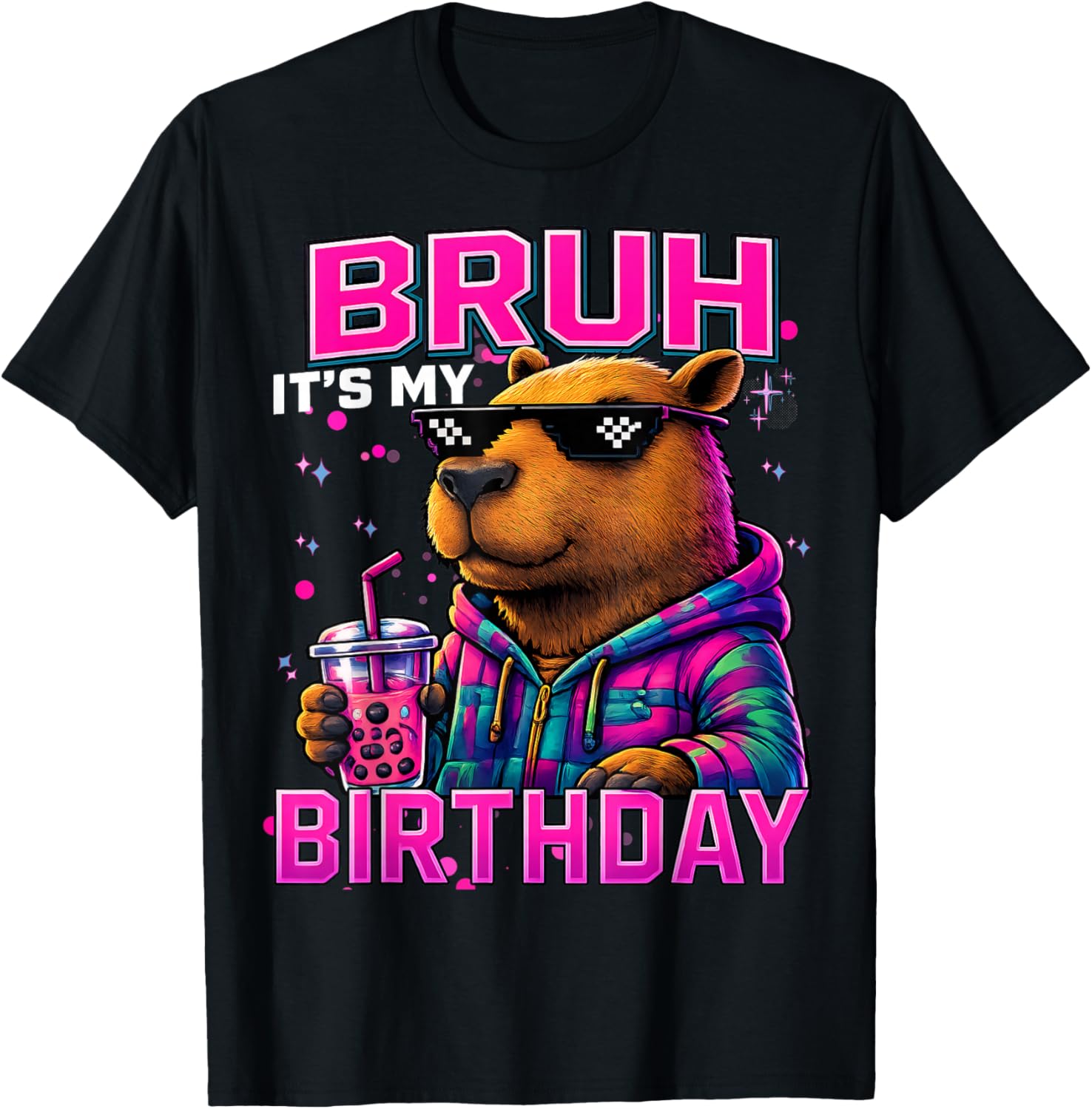 Its My Birthday Boy Funny Capybara Birthday Girl Gamer Party T-Shirt - T-Shirt | Black