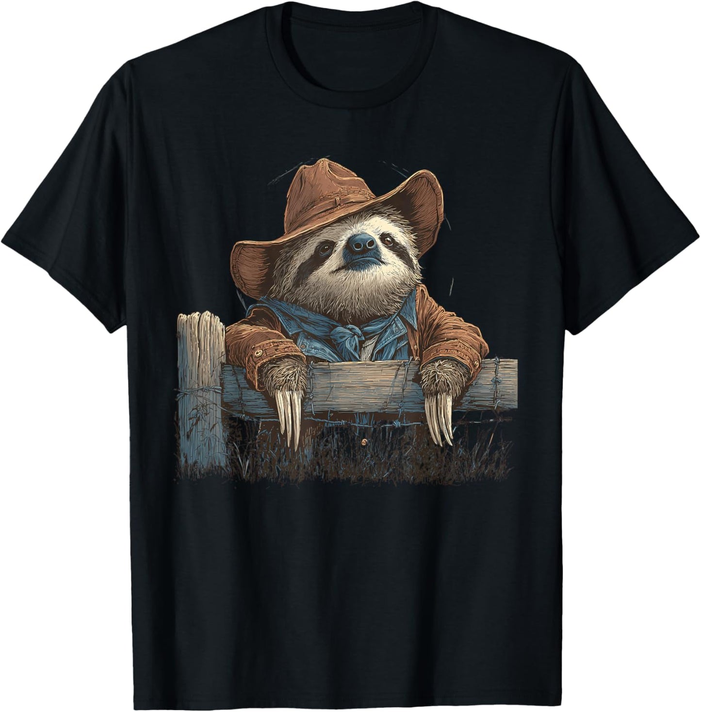 Sloth Cowboy Vintage Rodeo Cowgirl Western Country T-Shirt - T-Shirt | Black
