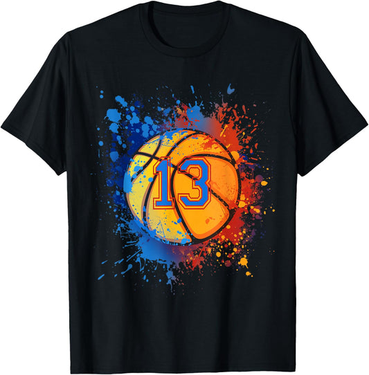 13 Years Old 13th Birthday Basketball Gift Boys Party T-Shirt - T-Shirt | Black