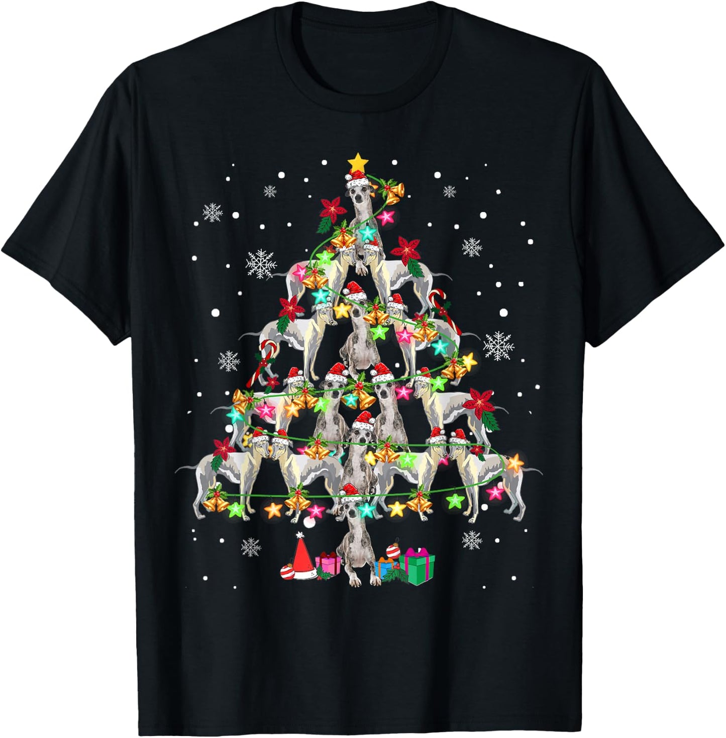 Whippets Christmas Tree Funny Whippets Lover Christmas T-Shirt - T-Shirt | Black