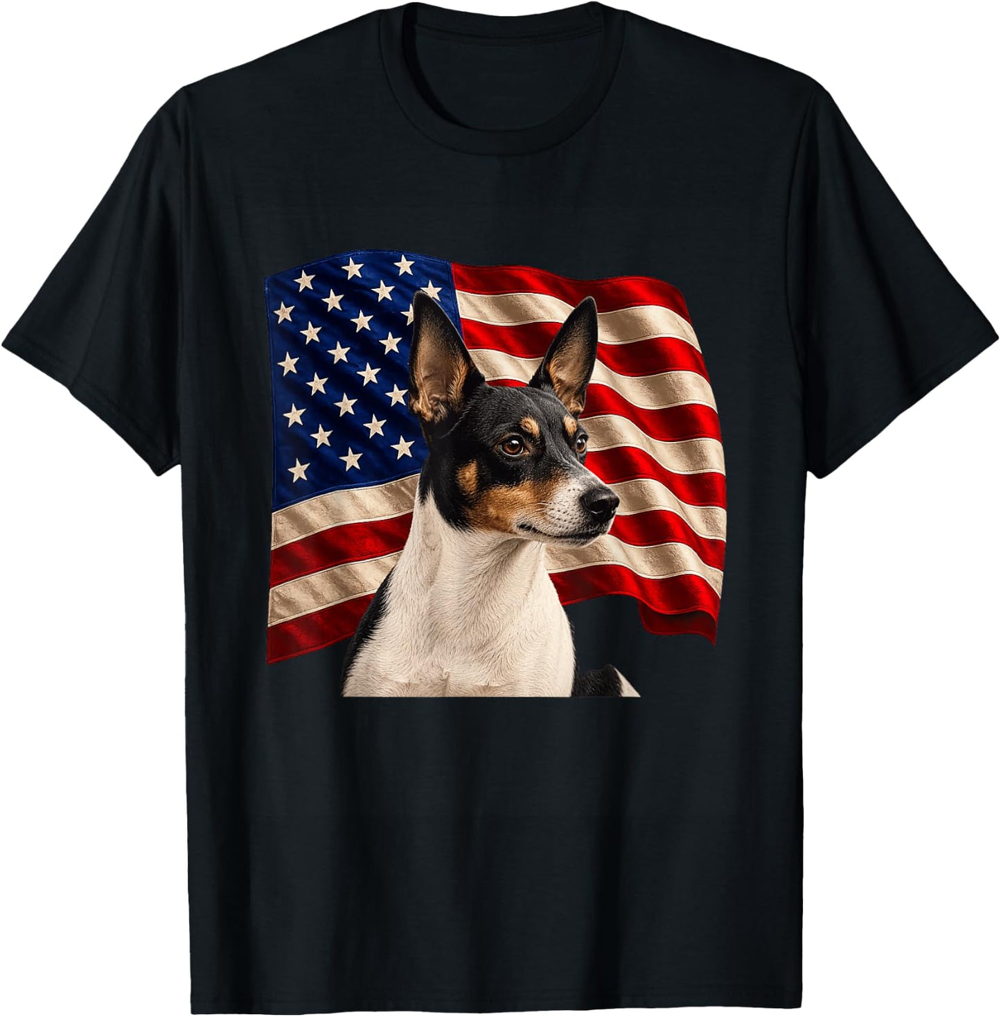 Rat Terrier Dog Patriotic 4th July USA Flag Rat Terrier T-Shirt - T-Shirt | Black