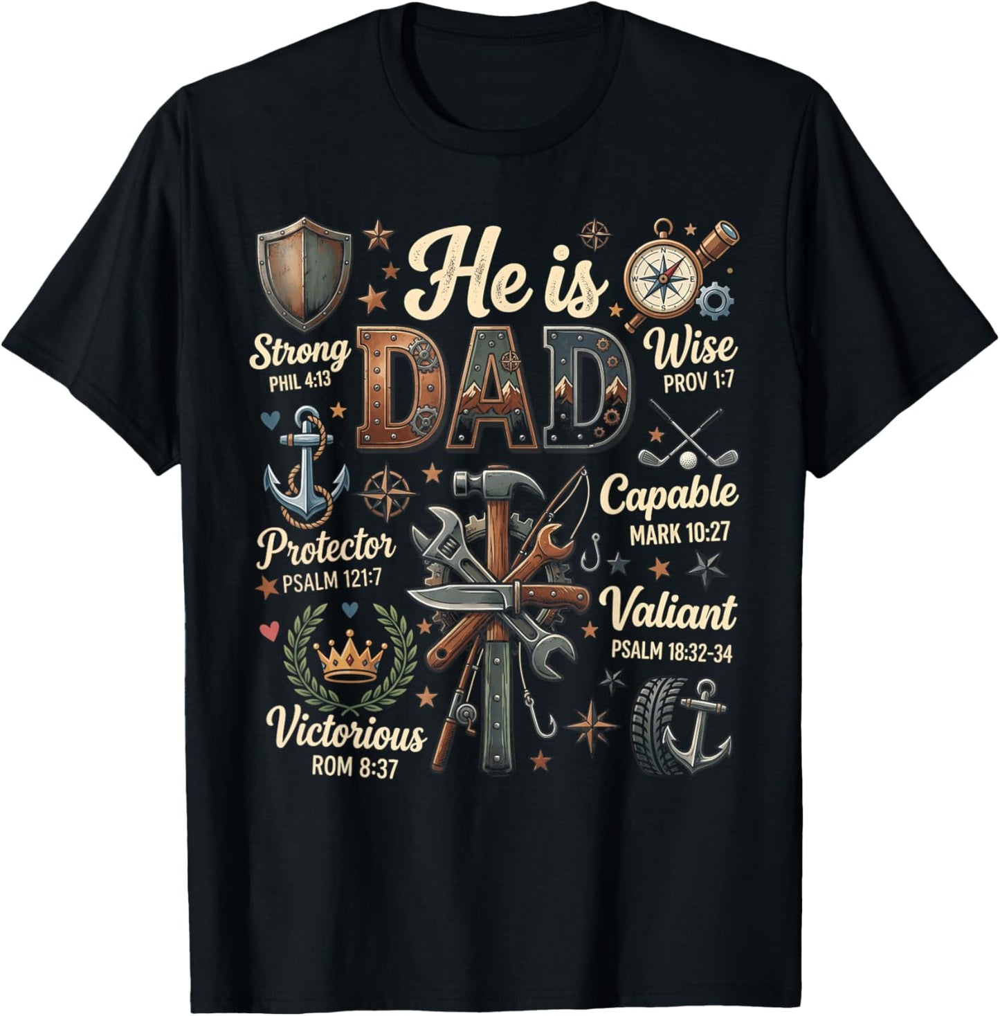 Fathers Day Christian Dad Bible Verse T-Shirt - T-Shirt | Black