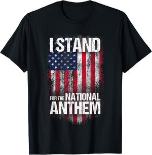 I Stand for the National Anthem , Distressed USA Flag T-Shirt - T-Shirt | Black