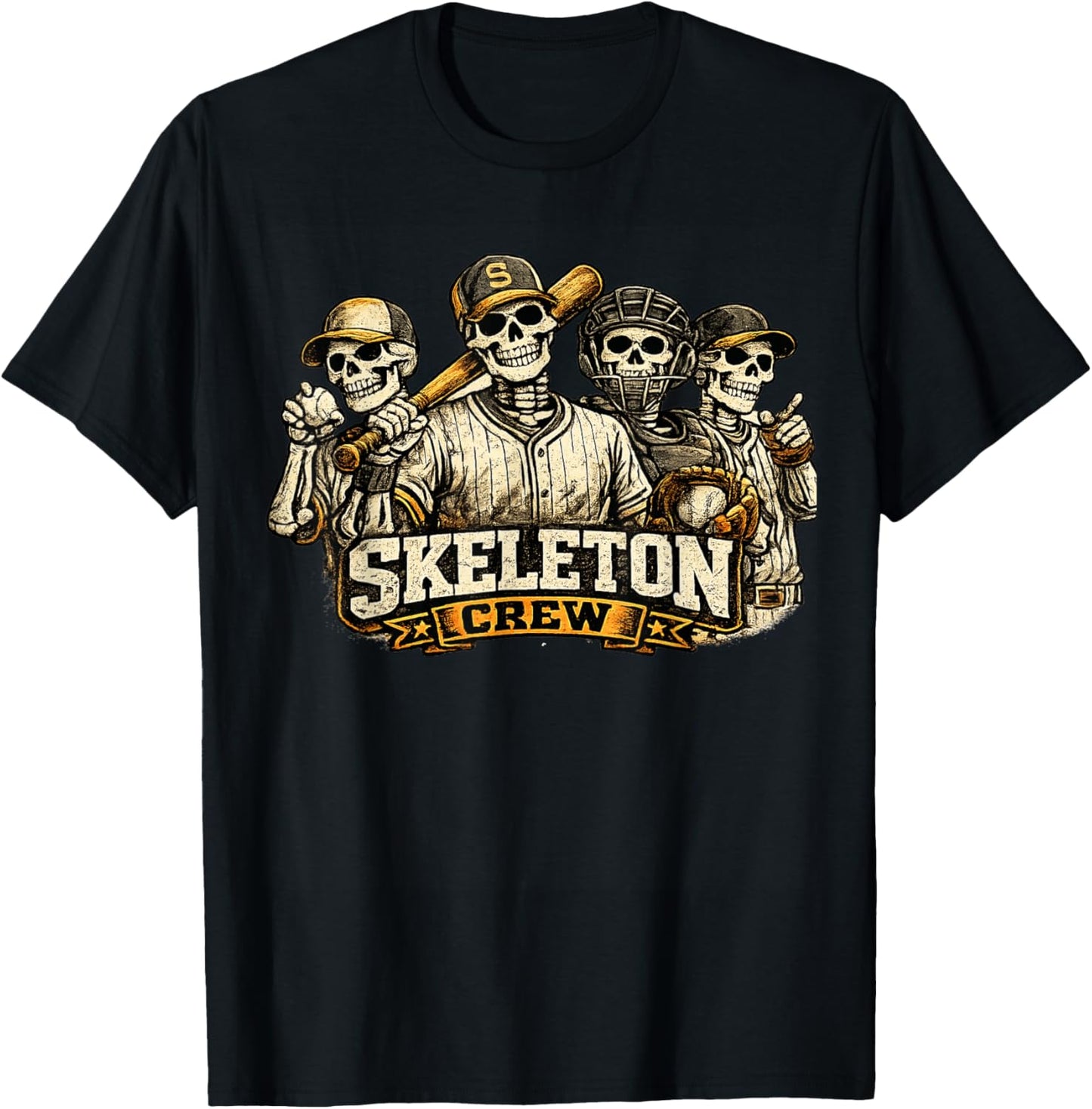Skeleton Crew Baseball Halloween T-Shirt - T-Shirt | Black