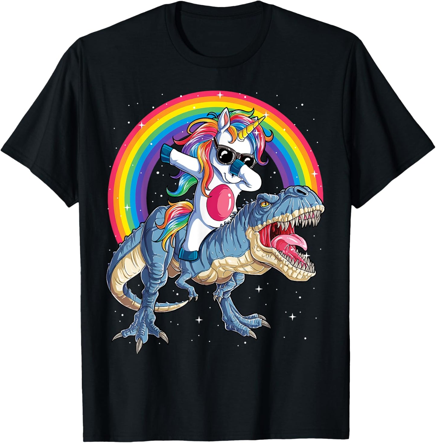 Dabbing Unicorn Dinosaur T-rex Boys Girls Rainbow Galaxy T-Shirt - T-Shirt | Black