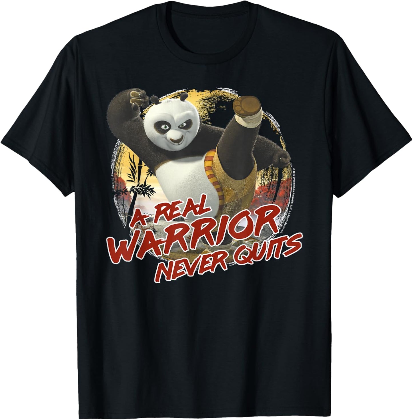 Kung Fu Panda 2 Po A Real Warrior Never Quits Action Pose T-Shirt - T-Shirt | Black