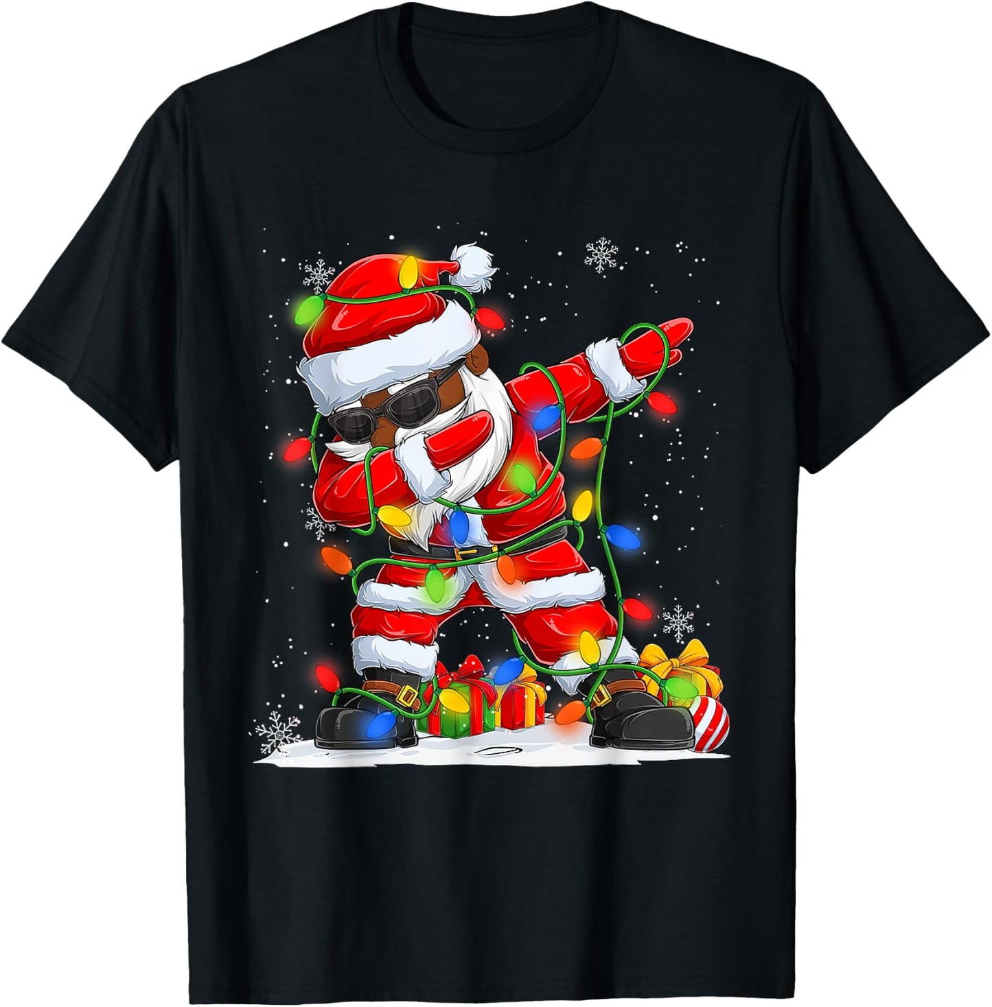 Dabbing Santa Black African American Men Boys Christmas 2025 T-Shirt - T-Shirt | Black