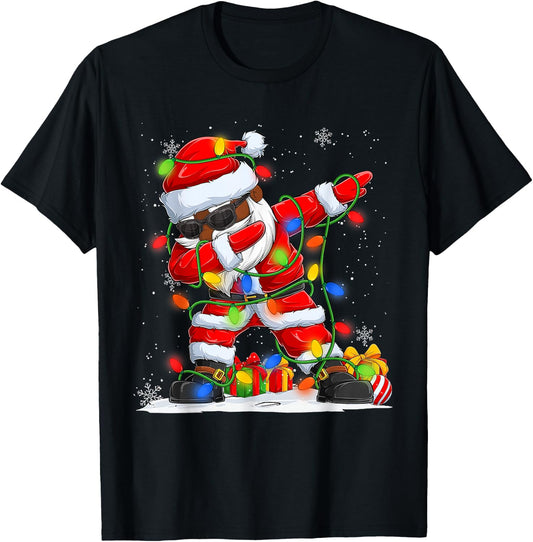 Dabbing Santa Black African American Men Boys Christmas 2025 T-Shirt - T-Shirt | Black