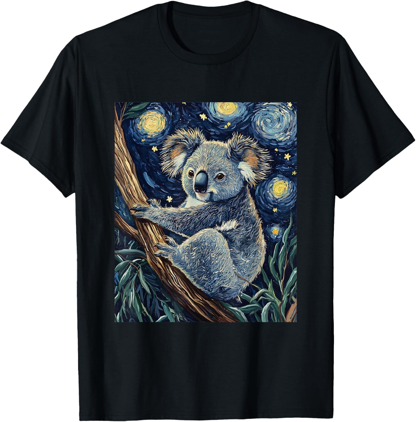 Cute Koala Bear - Van Gogh Style - Starry Night Graphic T-Shirt - T-Shirt | Black