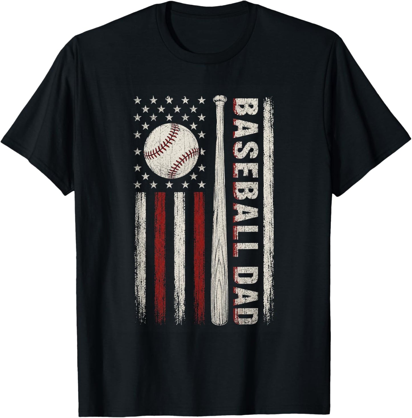 Baseball Dad American Flag Patriotic Game Day USA Flag T-Shirt - T-Shirt | Black