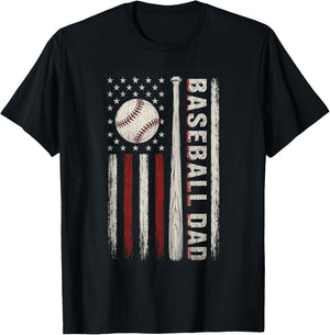 Baseball Dad American Flag Patriotic Game Day USA Flag T-Shirt - T-Shirt | Black