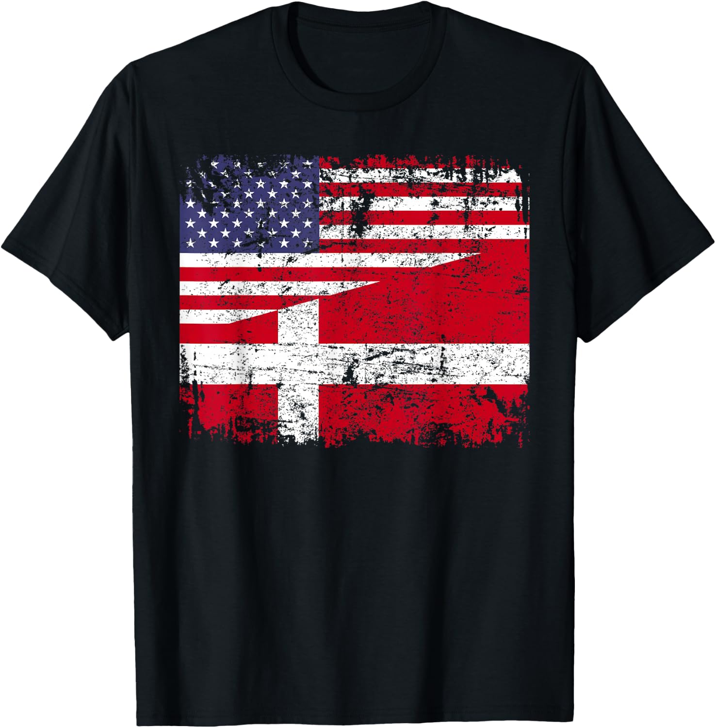 DANISH ROOTS | Half American Flag | DENMARK T-Shirt - T-Shirt | Black