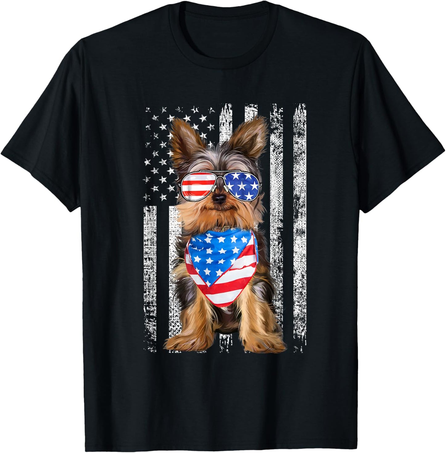 Yorkshire American Flag Patriotic Yorkie Dog 4th of July T-Shirt - T-Shirt | Black