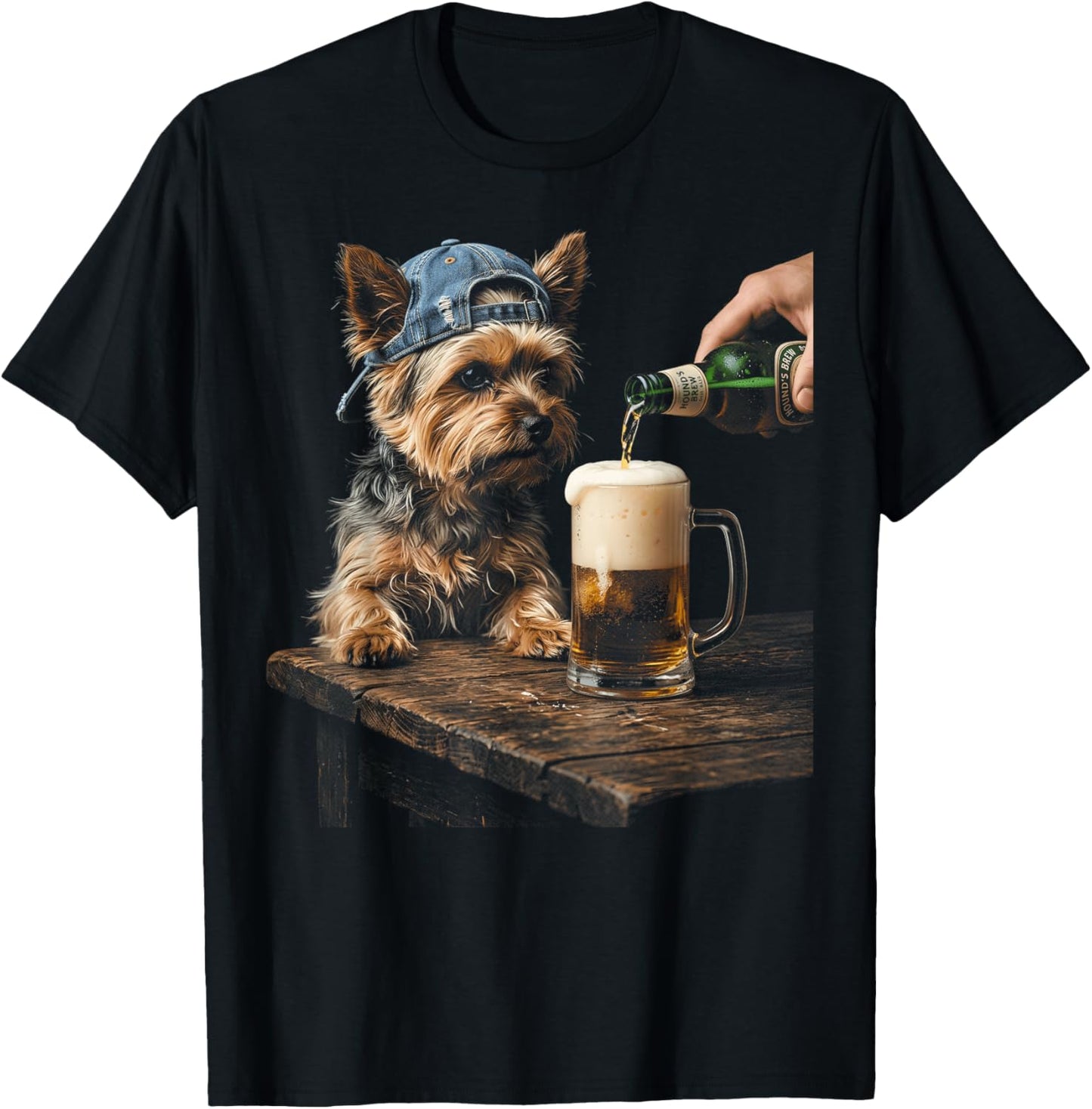 Yorkie Dog Drinking Beer Funny Party T-Shirt - T-Shirt | Black