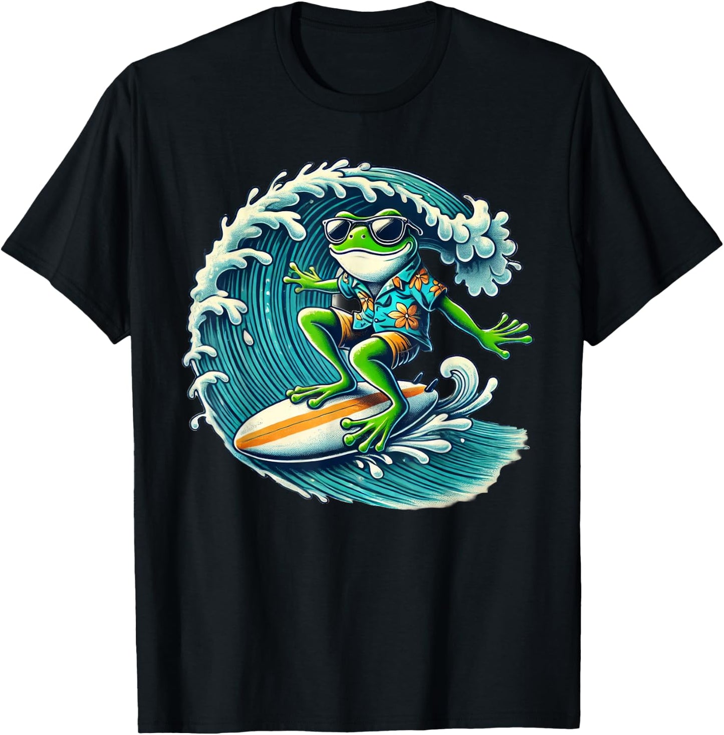 Frog Wearing Sunglasses Surfing T-Shirt - T-Shirt | Black