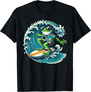 Frog Wearing Sunglasses Surfing T-Shirt - T-Shirt | Black