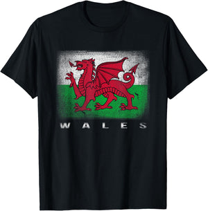 Wales Welsh Flag Souvenir Love Gift Cymru T-Shirt - T-Shirt | Black