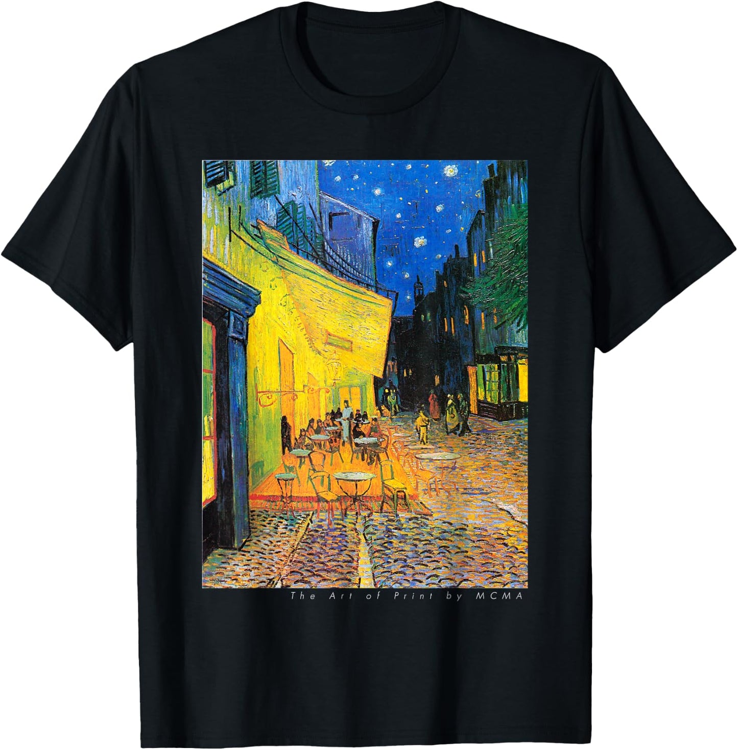 Cafe Terrace at Night, Van Gogh, Art Print T-Shirt - T-Shirt | Black