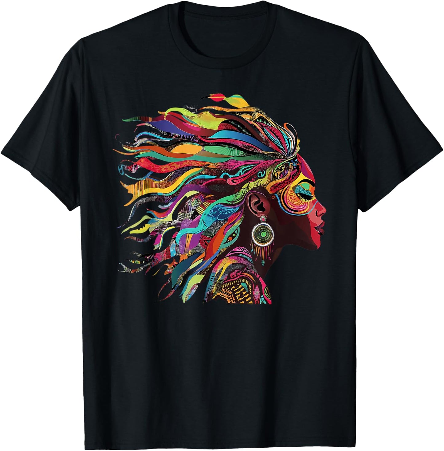 Woman Natural Roots Hair Rainbow Dashiki African Tribal T-Shirt - T-Shirt | Black
