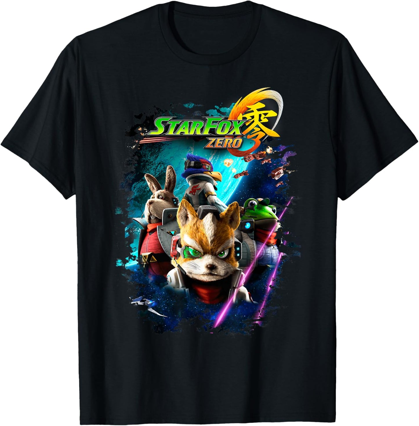 Star Fox Zero Logo Space Group Shot Shadow Graphic T-Shirt - T-Shirt | Black
