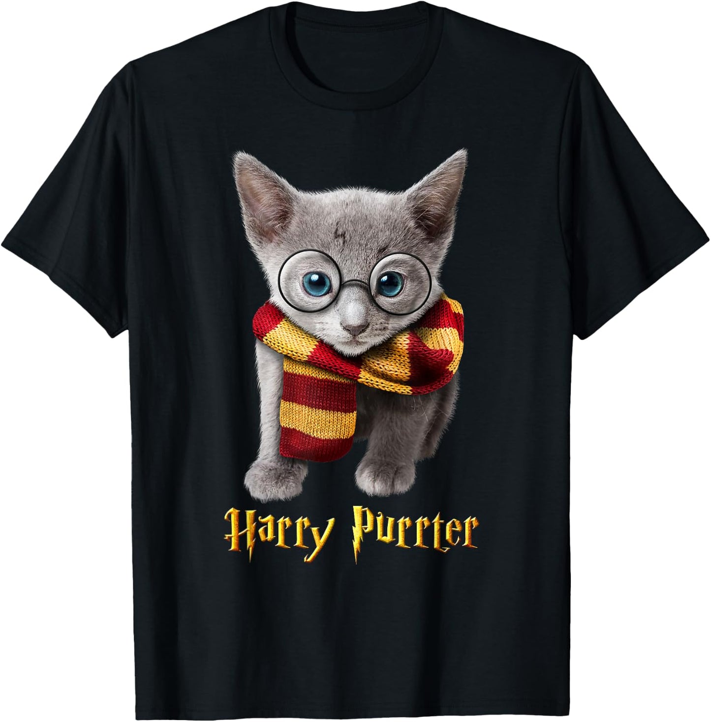 Harry Purrter - Cute & funny Cat for halloween kitten Men Women Kids T-Shirt - T-Shirt | Black