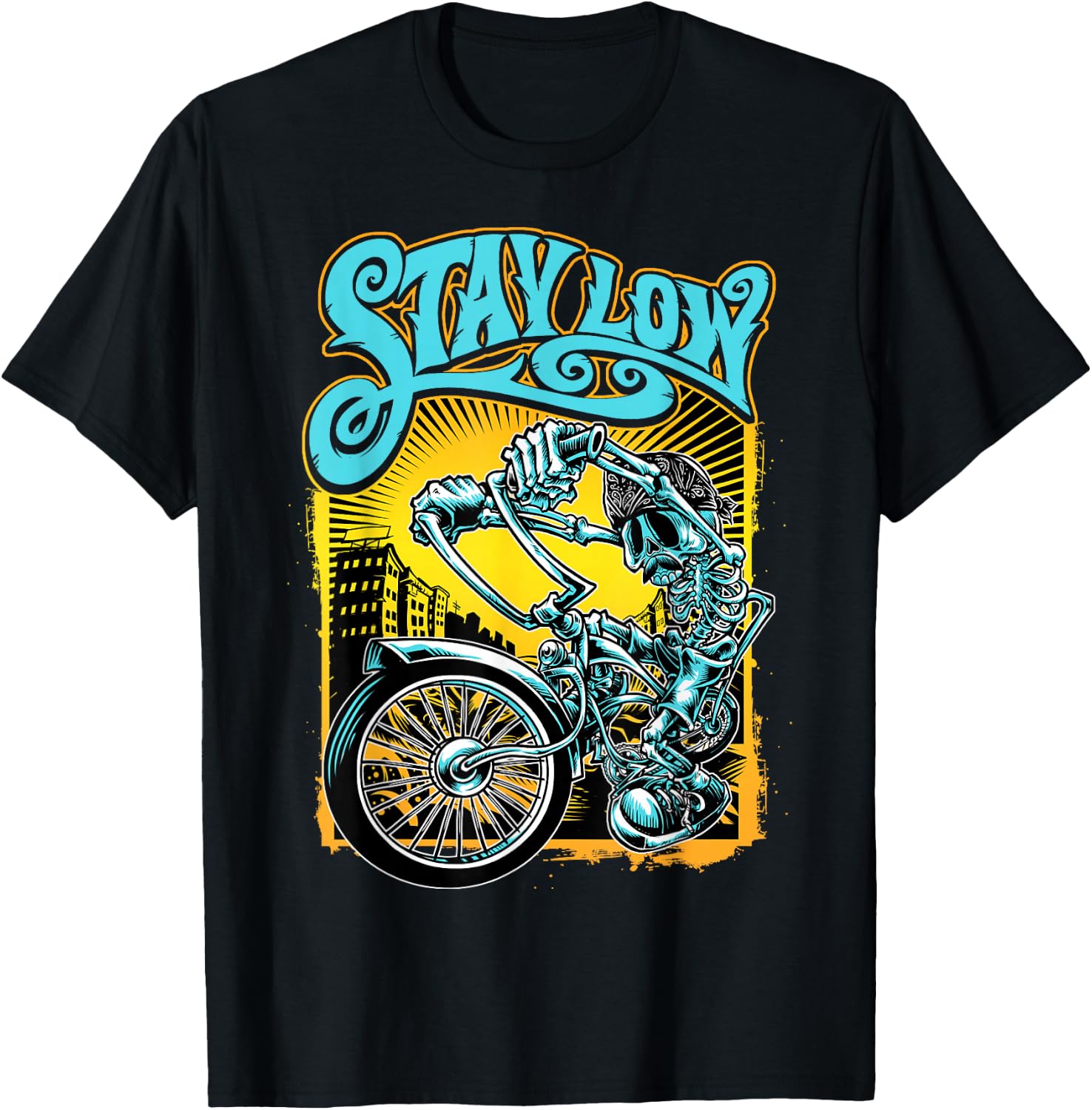 Stay Low Biker Shirt, Latino Skeleton Chopper , Cycle T-Shirt - T-Shirt | Black