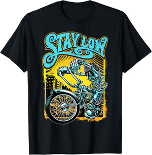 Stay Low Biker Shirt, Latino Skeleton Chopper , Cycle T-Shirt - T-Shirt | Black