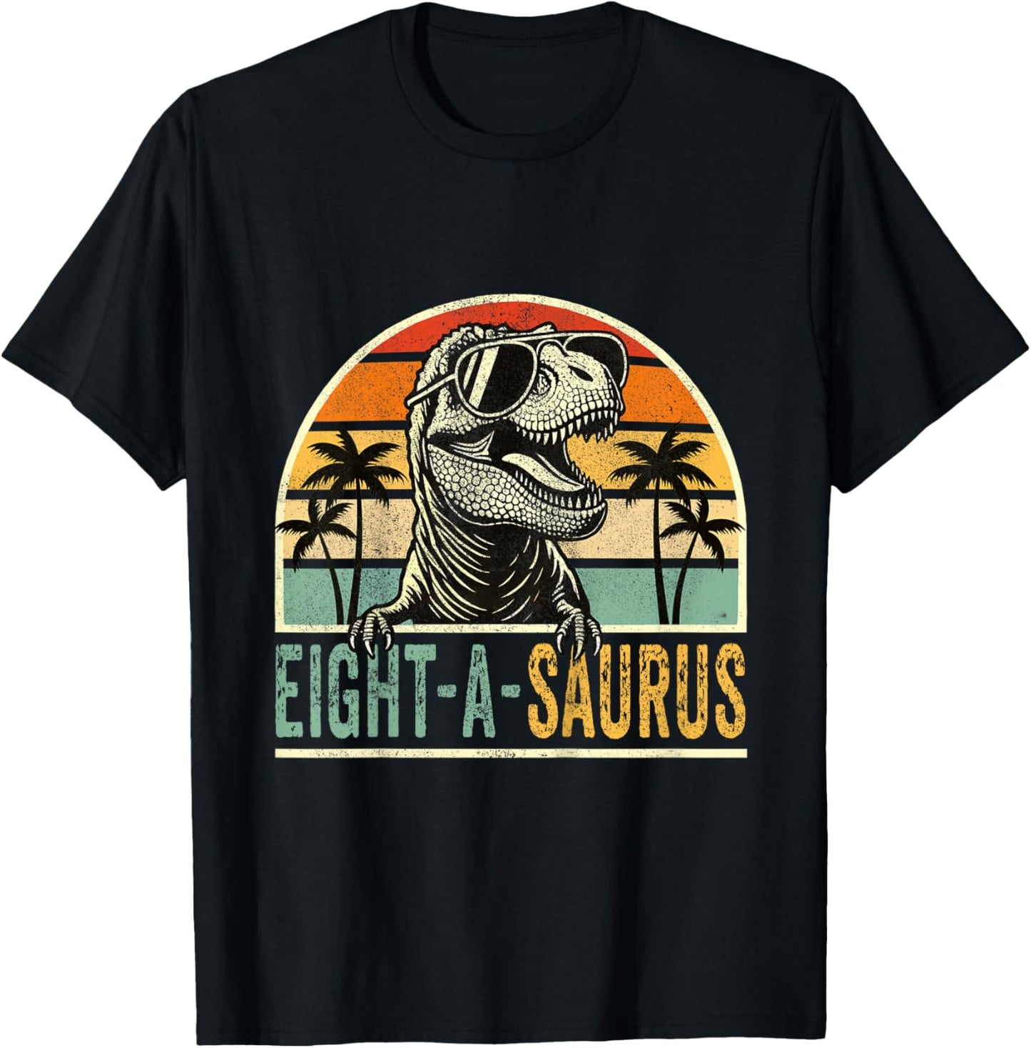 8 Year Old Dinosaur Birthday 8th T Rex Dino Eight A Saurus T-Shirt - T-Shirt | Black