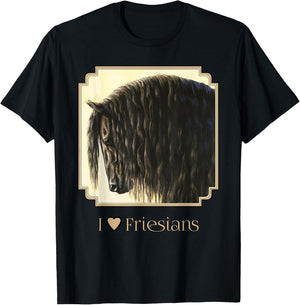 I Heart (Love) Friesians Beautiful Black Draft Horse T-Shirt - T-Shirt | Black