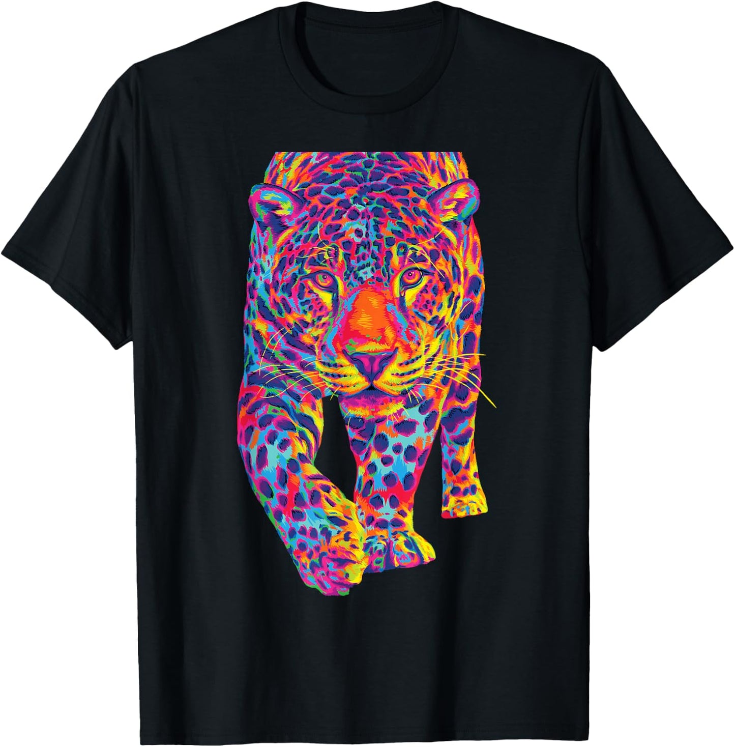 Rainbow Jaguar Abstract Colorful Cat Lover T-Shirt - T-Shirt | Black