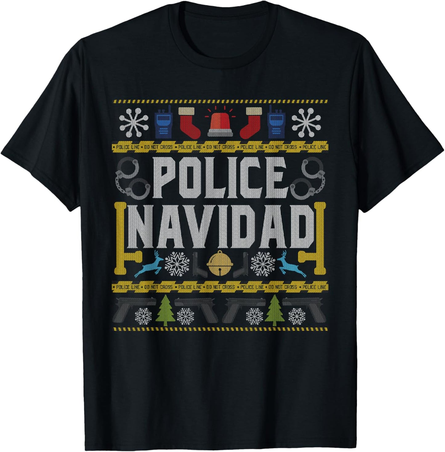 Ugly Sweater Police Navidad Christmas Novelty T-Shirt - T-Shirt | Black