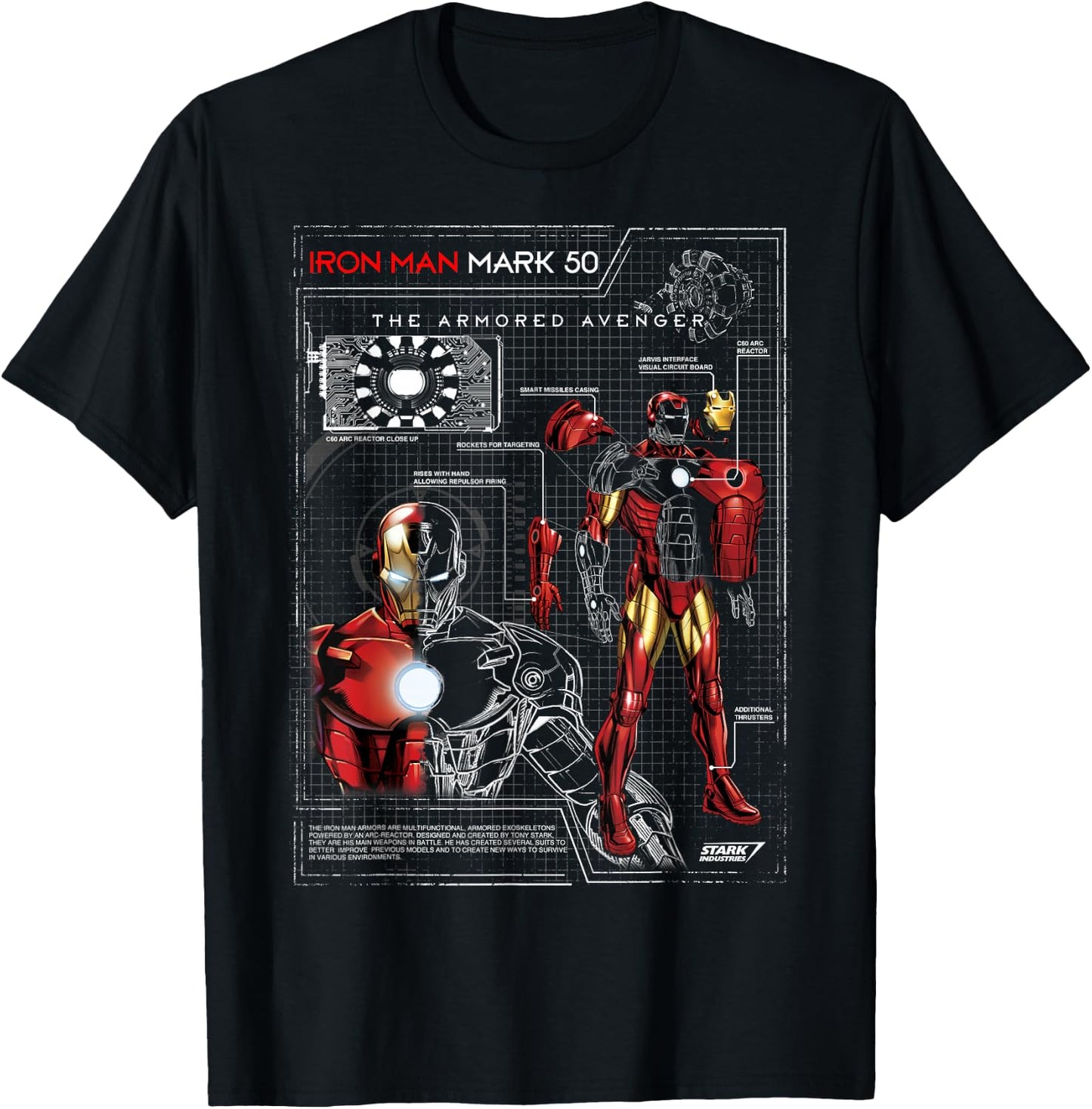 Iron Man Armor Plated Suit Blue Print Schematic T-Shirt - T-Shirt | Black
