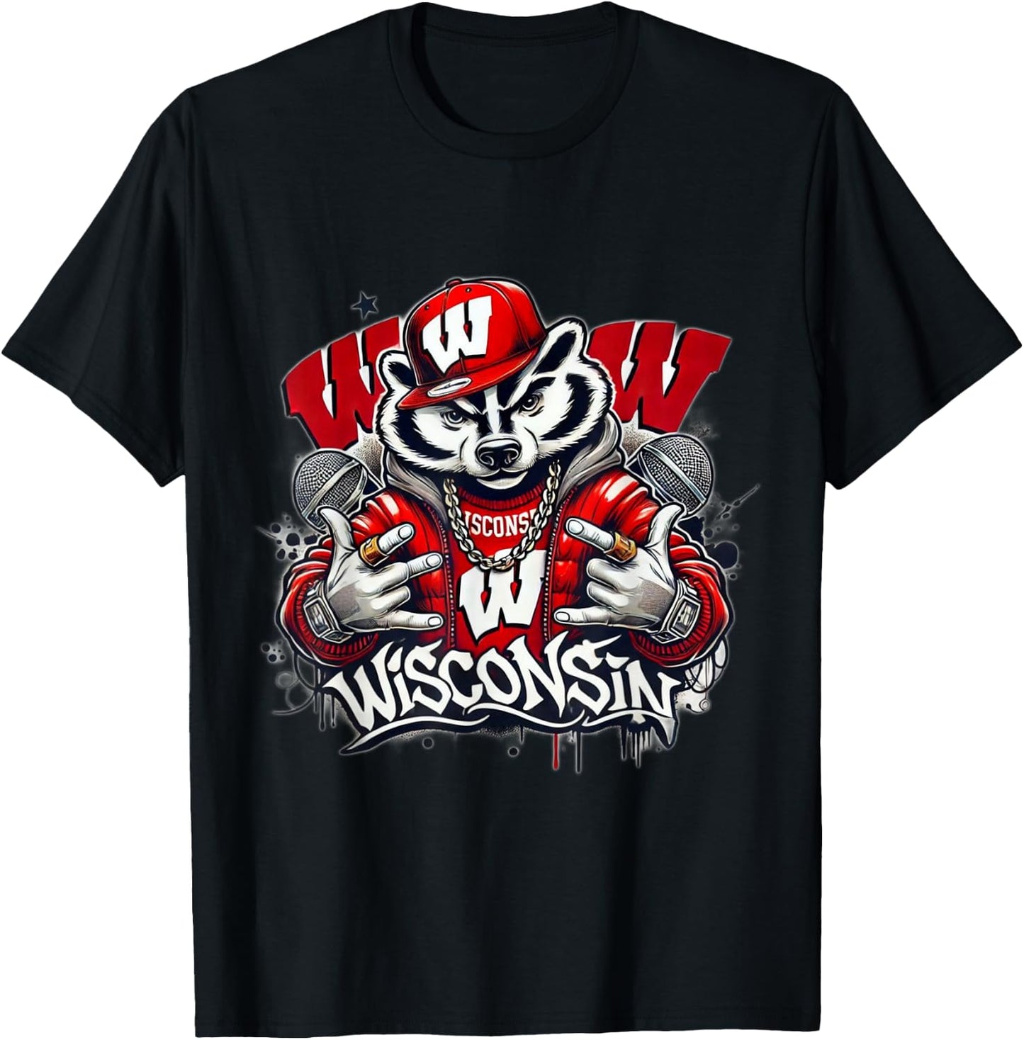 Graffiti Hip Hop Wisconsin Badger T-Shirt - T-Shirt | Black