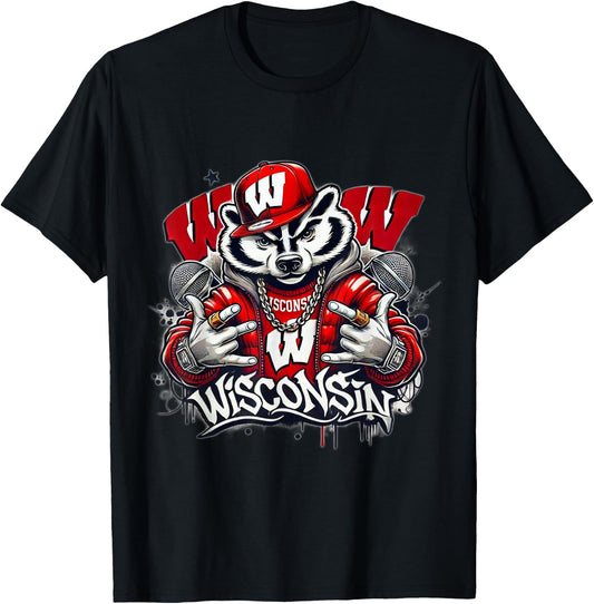 Graffiti Hip Hop Wisconsin Badger T-Shirt - T-Shirt | Black