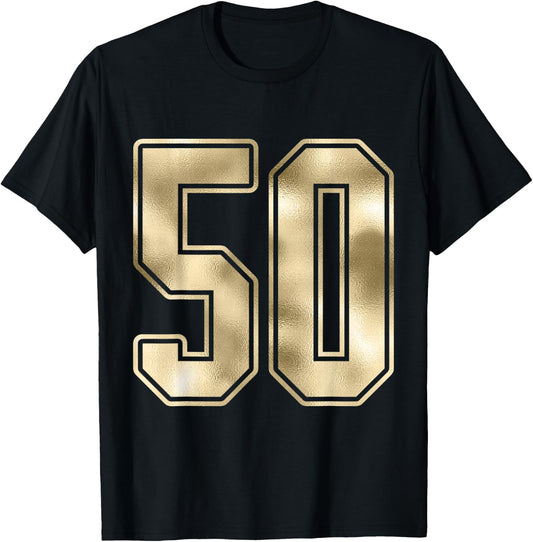 #50 Outline Number 50 Sports Fan Jersey Style T-Shirt - T-Shirt | Black