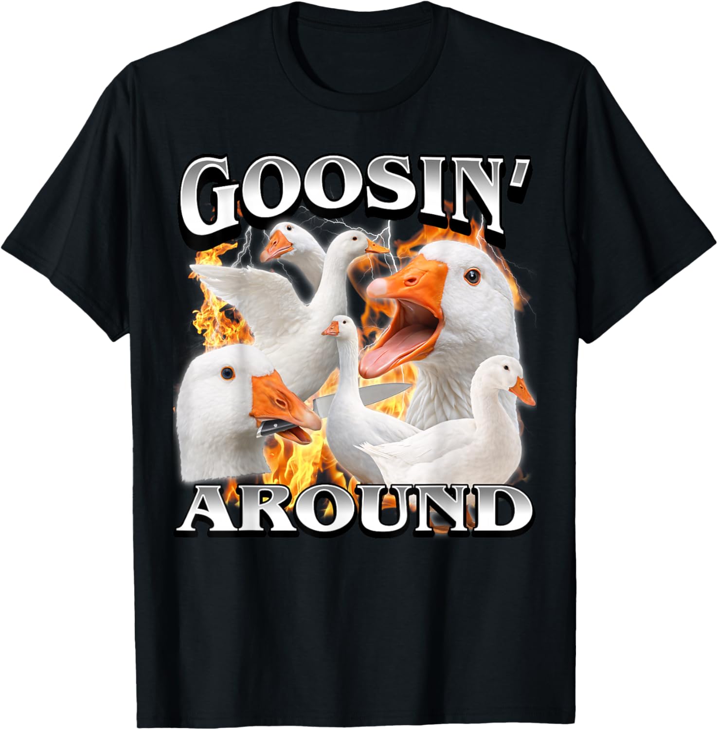 Goosing Around Funny Goose Meme Bootleg Men Women T-Shirt - T-Shirt | Black