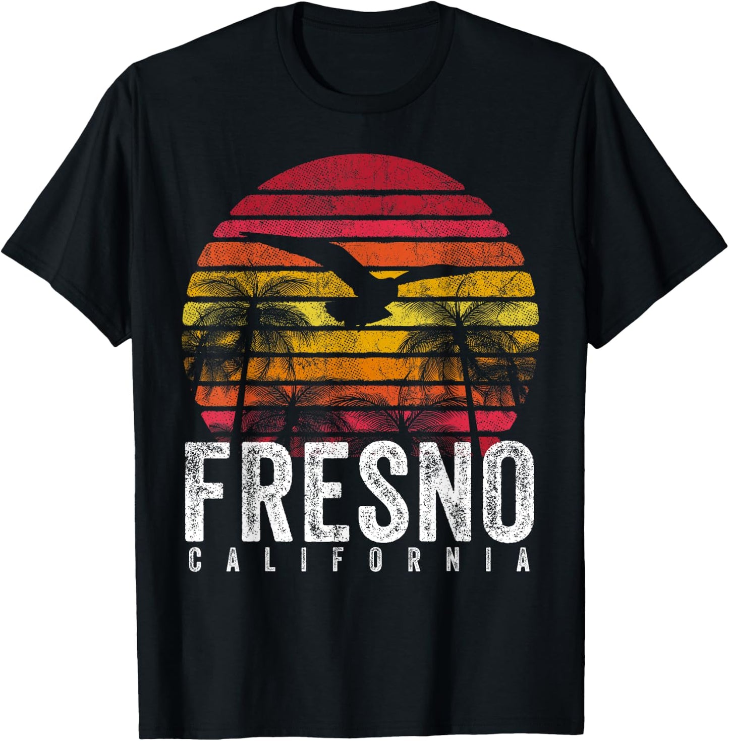Fresno California CA Vintage Retro Distressed Style Gift T-Shirt - T-Shirt | Black