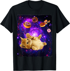 Space Cat Doughnut Shirt Super Flying Kitty Galaxy T Shirt T-Shirt - T-Shirt | Black