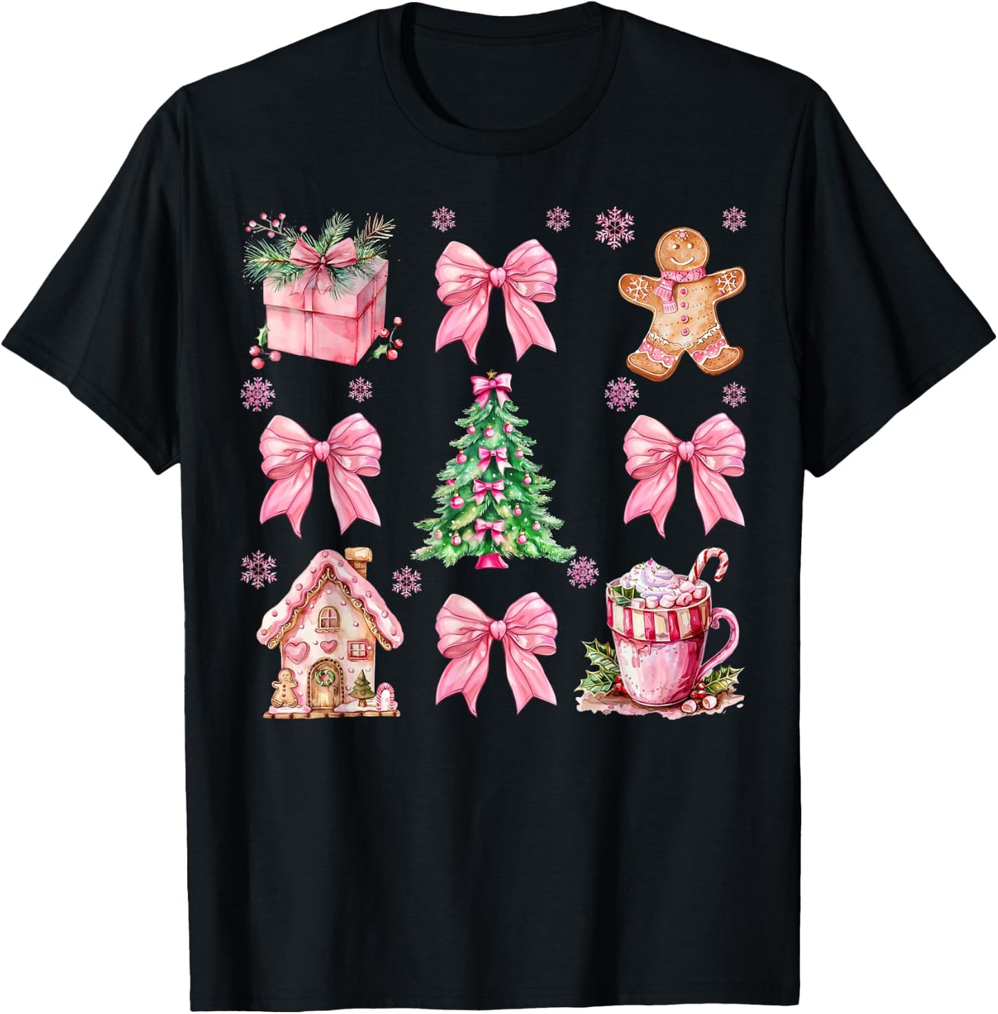 Christmas Coquette Bow Pink Gingerbread Xmas Girls Holiday T-Shirt - T-Shirt | Black
